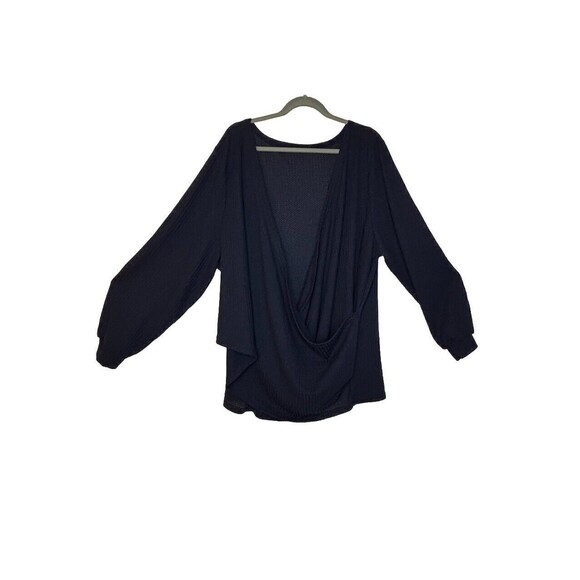 NWT Bloomchic Plus Sz 26 4X Blue Crossover Hem Waffle Knit Long Sleeve Top - Picture 4 of 15